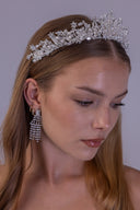 luxury celestial bridal tiara with pearl constellations, zircon stars and a dramatic raised center for the bride.