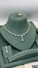 Close-up of bridal teardrop necklace with sparkling zirconia stones