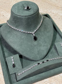 Close-up of black crystal bridal necklace with teardrop stones for wedding look