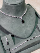 Full black bridal jewelry set with teardrop crystals for modern elegant bride