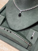 Bridal jewelry set with matching necklace and bracelet black crystal design