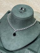 Crystal bridal necklace with black teardrop pendant centerpiece