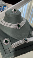 Versailles emerald pearl bridal choker set luxury wedding jewelry full set