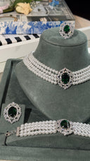 Versailles luxury pearl emerald bridal jewelry set with zirconia sparkle