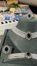 Versailles pearl choker emerald wedding jewelry set for bride elegant look