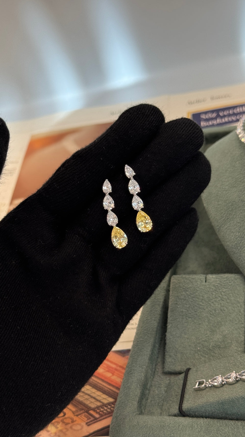 Bridal yellow teardrop earrings luxury sparkling wedding jewelry
