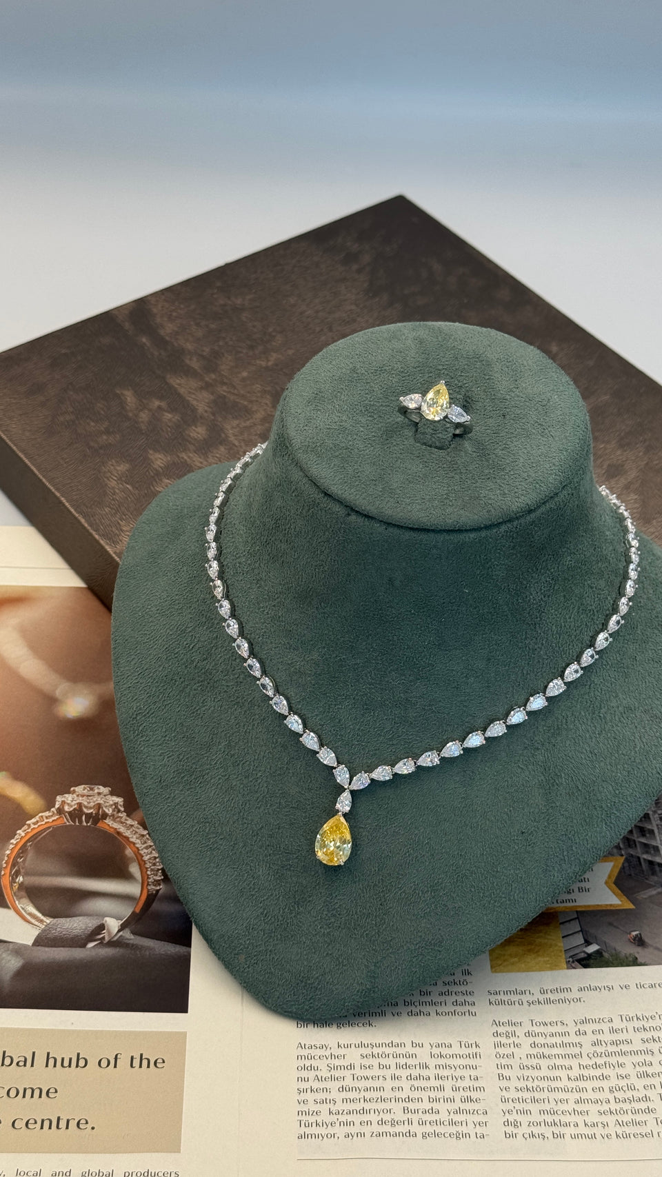 Bridal yellow teardrop jewelry set main view luxury wedding style